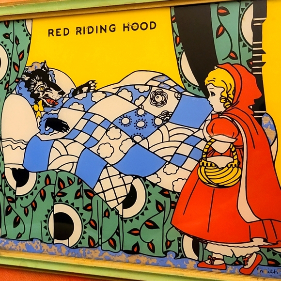 Antique Rare Framed Red Riding Hood  Painted on Glass With Enamel - Picture 2 of 13
